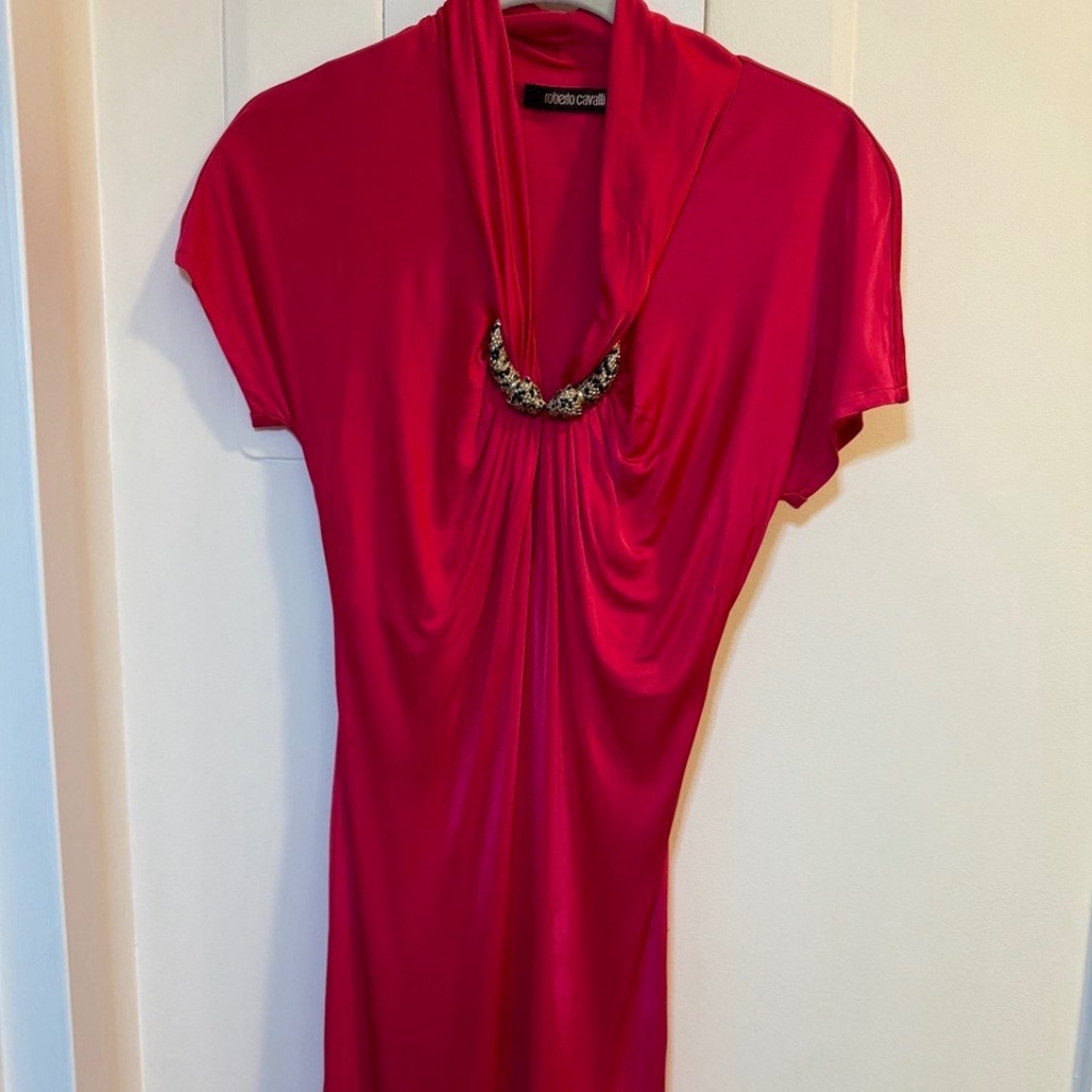 Roberto Cavalli Elegant Red Draped Dress – A Statement of Luxury